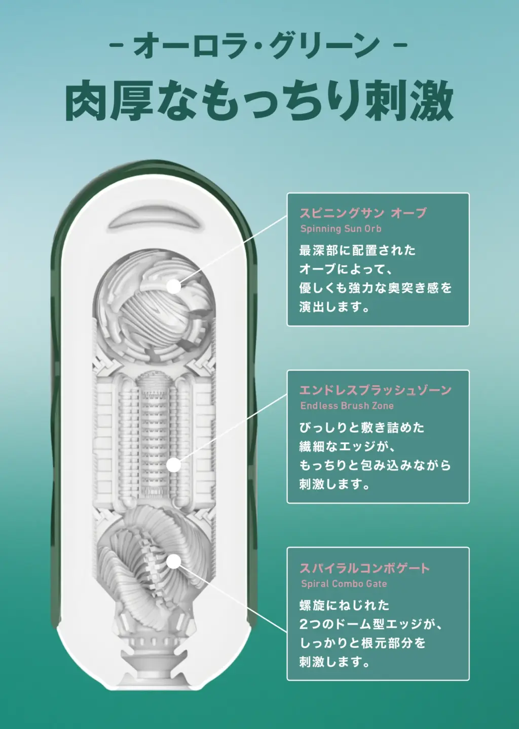 TENGA FLIP 360 [AURORA GREEN/極光綠] 的內部結構