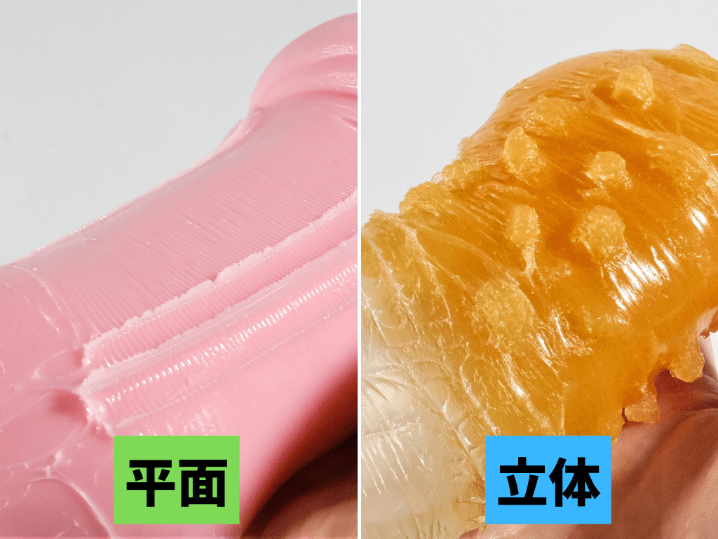 KAKU-MEIKI MIMIZU990的凹凸皺褶與平面皺褶比較